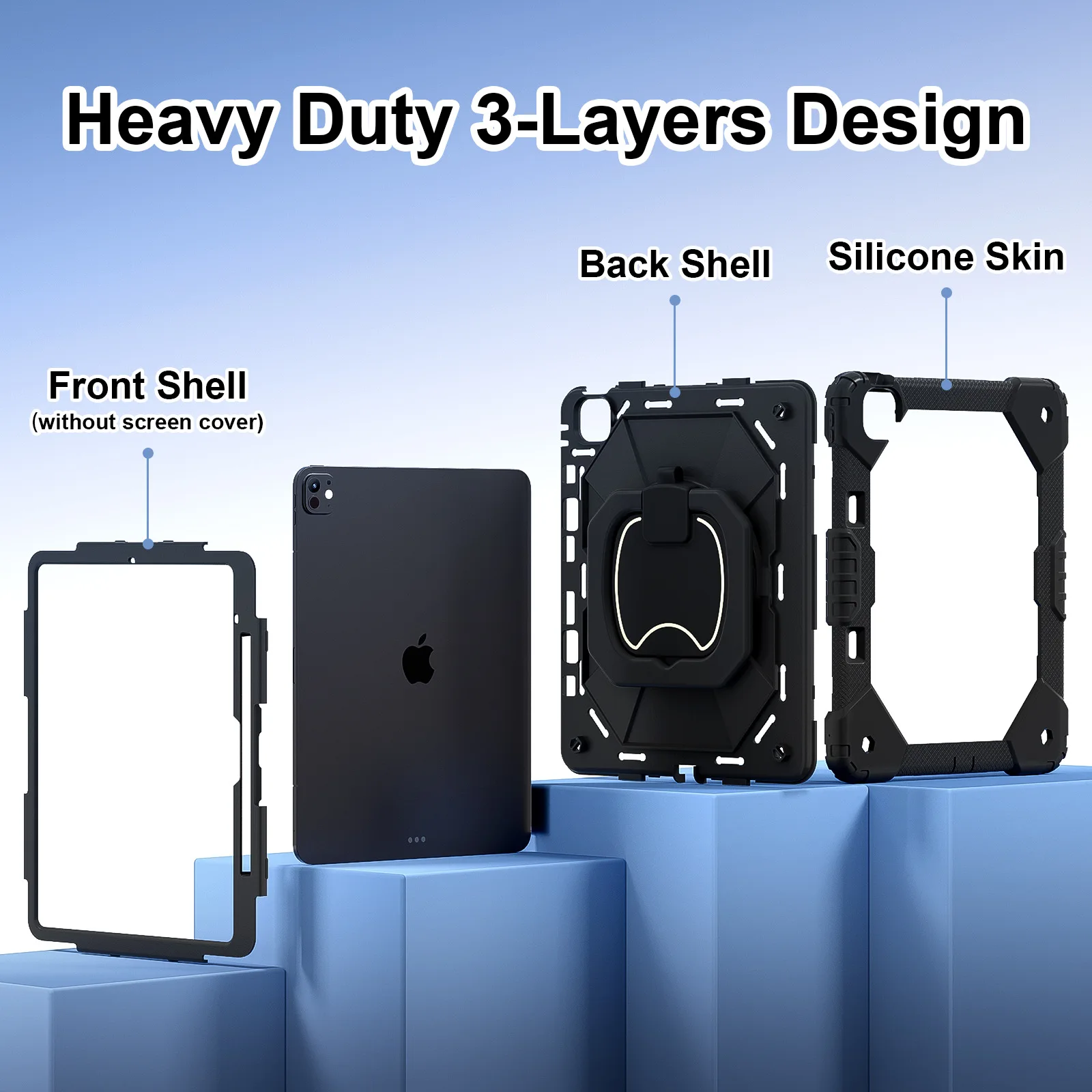 

360 Rotating Kickstand Case For iPad Pro 13 2024 M4 Heavy Duty Cover With Shoulder Strap Shockproof