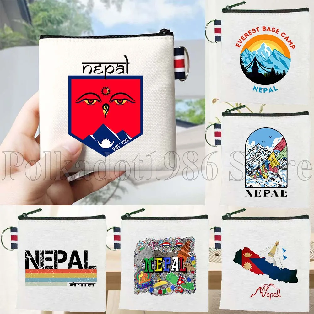نيبال العلم خريطة بوذا عيون النيبالية الوطنية هدية قماش محفظة نسائية للعملات المعدنية حقيبة صغيرة مربع مفتاح تخزين حافظة للبطاقات القطن المحفظة الحقيبة