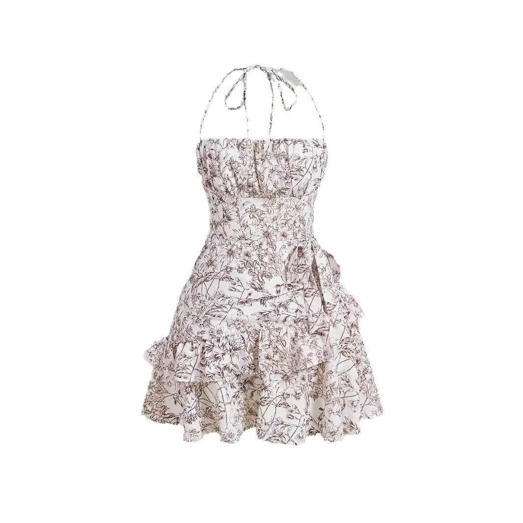 Feminino floral impressão ter dr vintage multi-cor dupla camada saia europeia sle casual longo sve midi dr