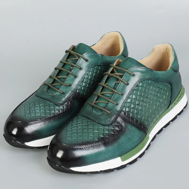 

Spring/Autumn 2026 genuine leather men's luxury sports shoes with checkered woven pattern laced men's casual Oxford shoes b20