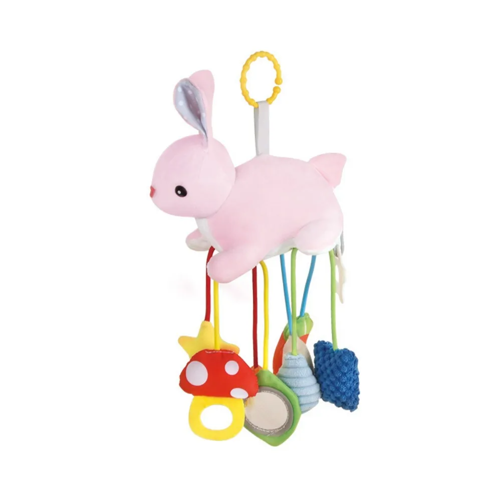 Simpatico design animale Passeggino sensoriale Ornamenti appesi Tirare la corda Specchio distorto Animali di peluche Campana da letto Bambole Massaggiagengive morbido