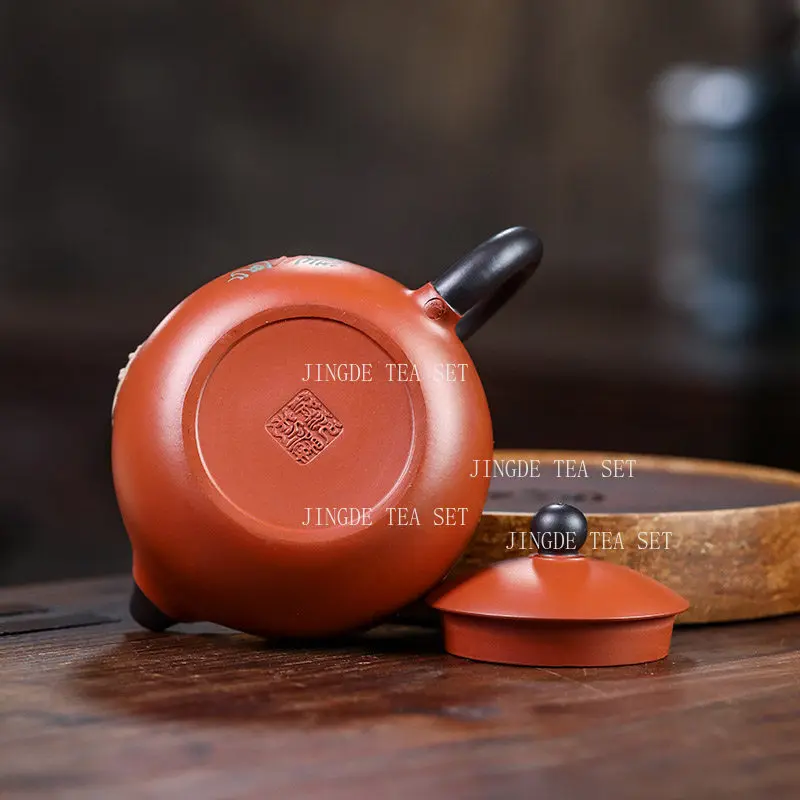 250ml Yixing Purple Clay Xishi Teapot Red Black Zisha Tea Pot Lotus Bird Pattern Painted Kung Fu Tea Maker Home Tea Ceremony
