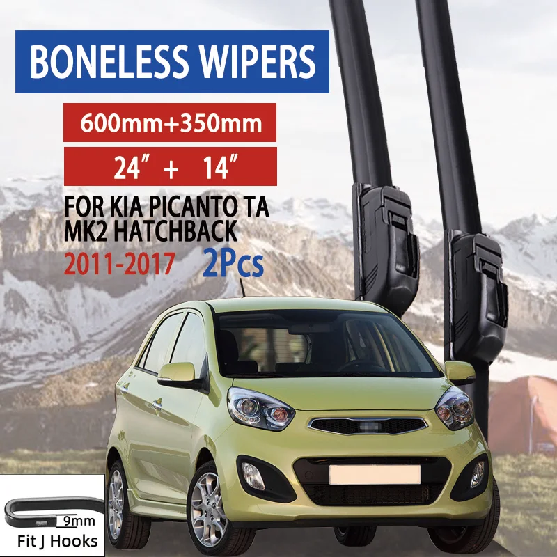 For KIA Picanto TA MK2 Hatchback  2011-2017 Car Windshield Wiper U-type Soft Rubber Frameless Bracketless Car Wipers 24\