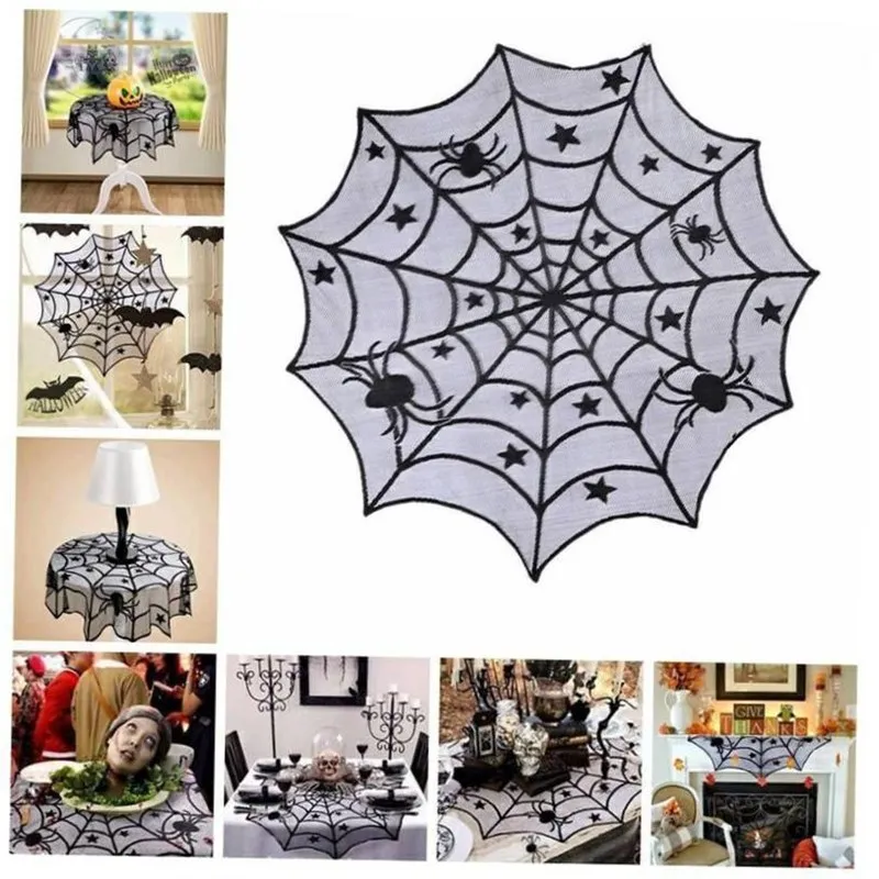 

Halloween Decoration Lace Tablecloth Spider Web Placemats Table Cover Decor Horror Halloween Party Decoration Set Haunted House