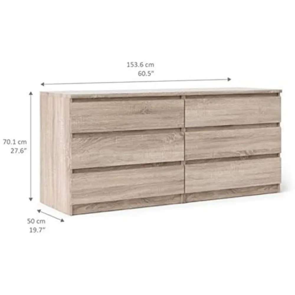 6 Drawer Double Dresser and 2 Drawer Nightstand Set in Truffle