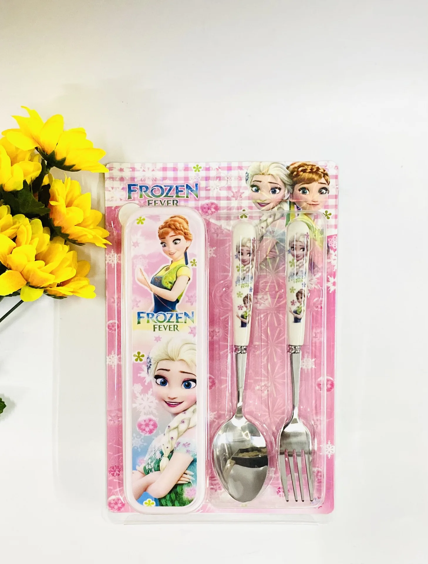 Disney frozen Mickey Mouse Cartoon  fork set snow White  girls Princess Sophia Feeding cups