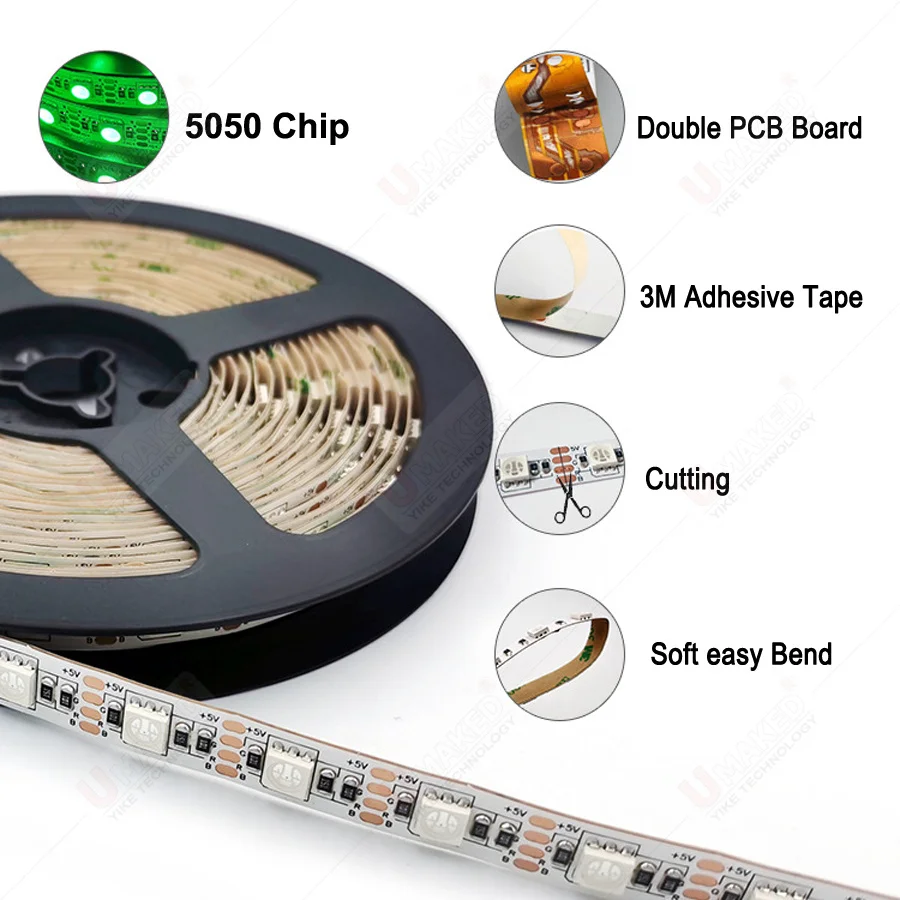 5m 5V 5050SMD 10mm LED Strip Light 60leds Holiday lighting TV Backlight IP20 IP65 RGB Tape Ribbon for Decoration lamp lighting