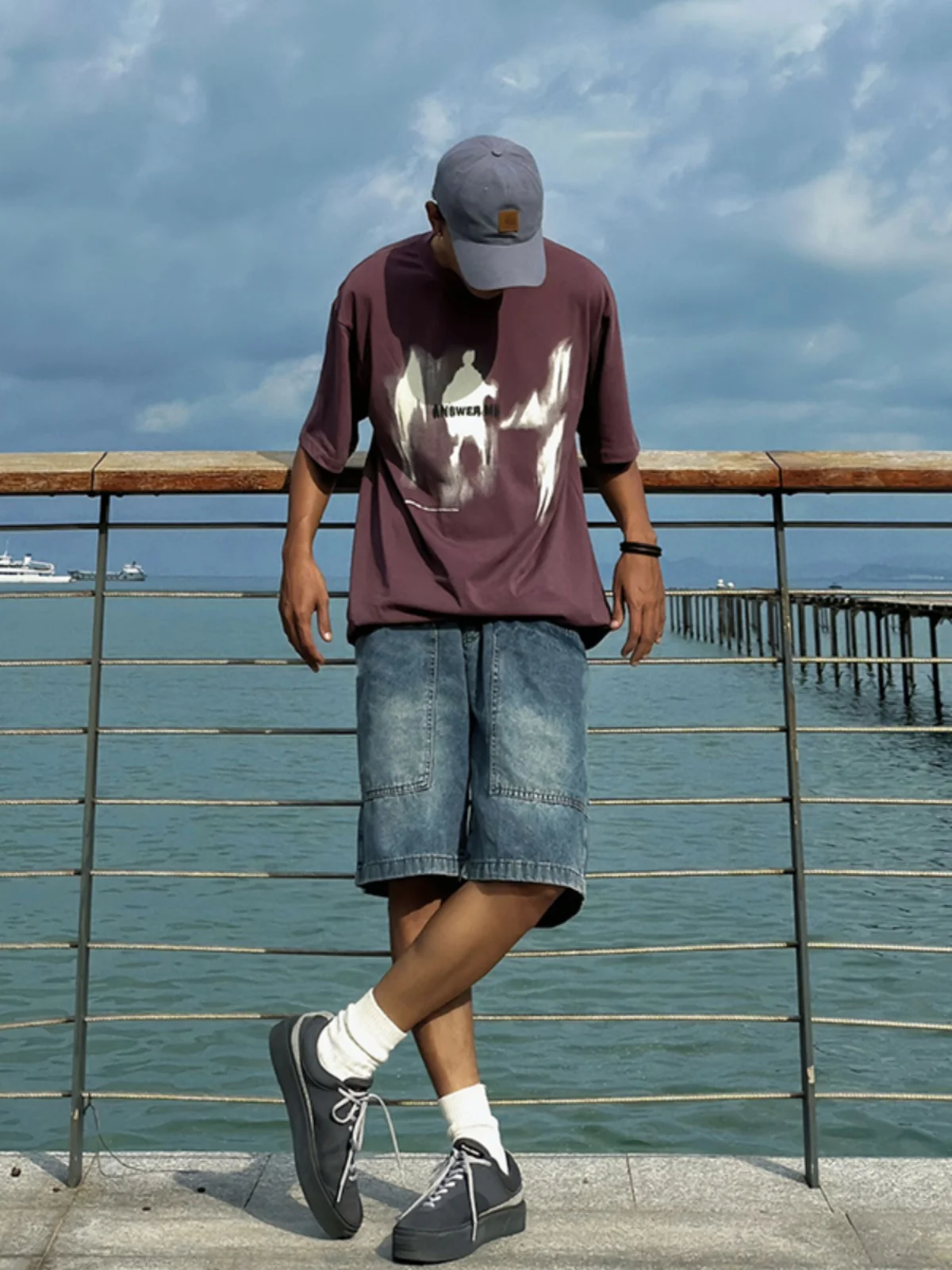 

Blue Denim Men's orts Summer Casual Cleanfit Five-Quarter Length with Big kets Trendy Youth Active Sle Casual orts