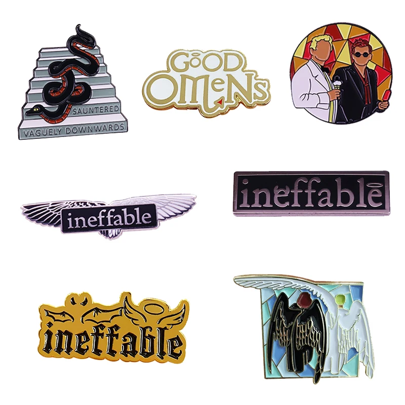 Good Omens Angel Demon Badge Crowley Snake ENAMEL Pins Ineffable Brooch LGBT Funny TV Series