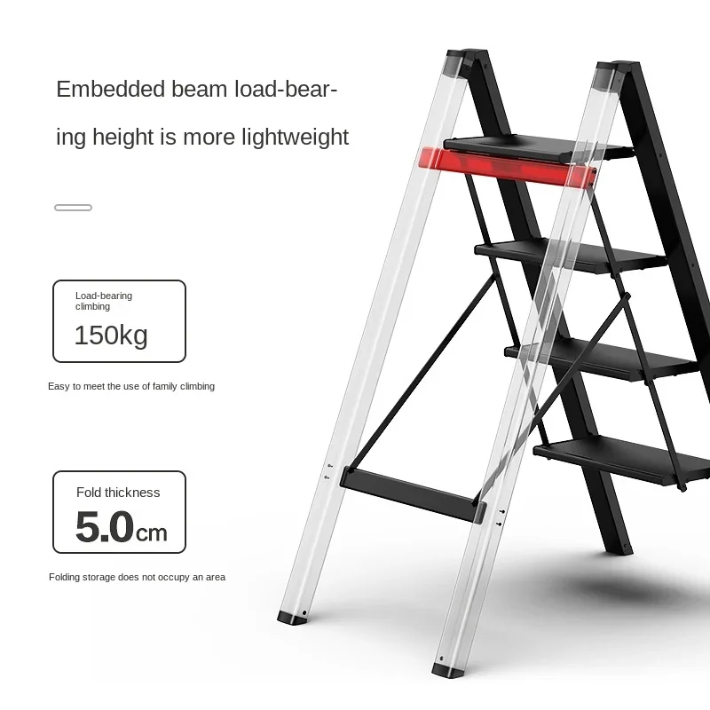 Ultra-Thin Folding Ladder - Multifunctional Household Aluminum Alloy Ladder, Indoor Three Step Storage Rack, Compact Solution