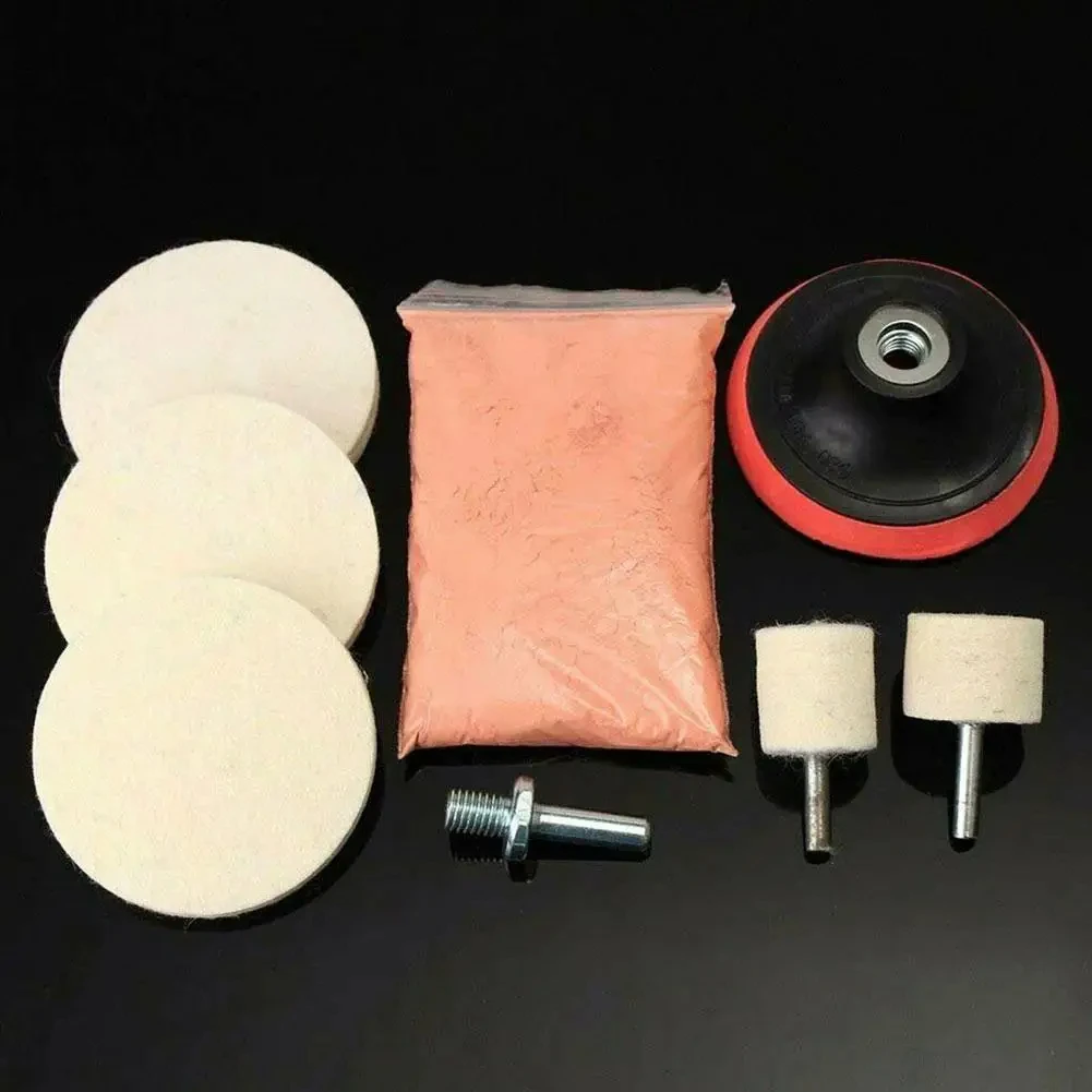 8Pcs/Set 4 OZ Cerium Oxide Powder Watch Glass Screen Windows Polishing Kit Cleaning Scratch Removal Polishing Backing Pad image 2