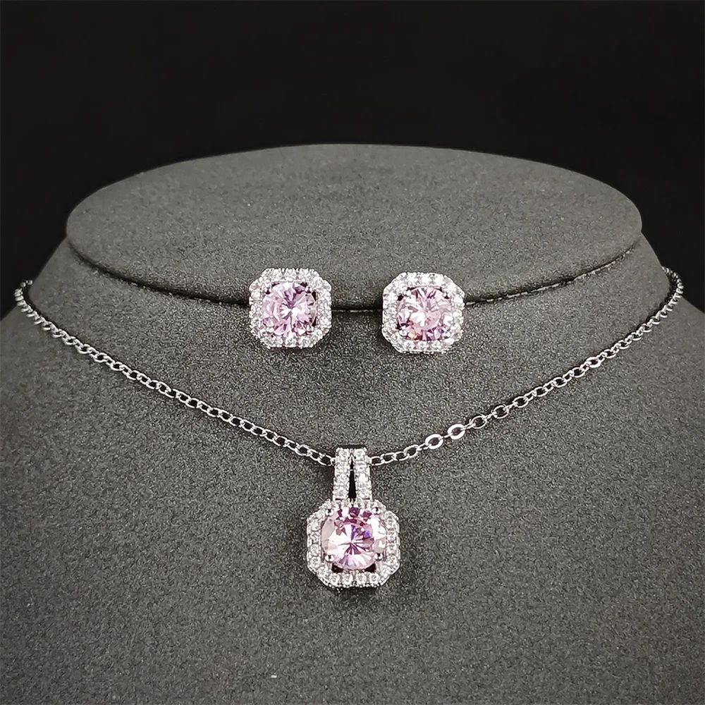 2024 New Trendy pink Color Earrings and Necklace Pendant Set for Women Anniversary Gift Jewelry Wholesale x1104-e1104