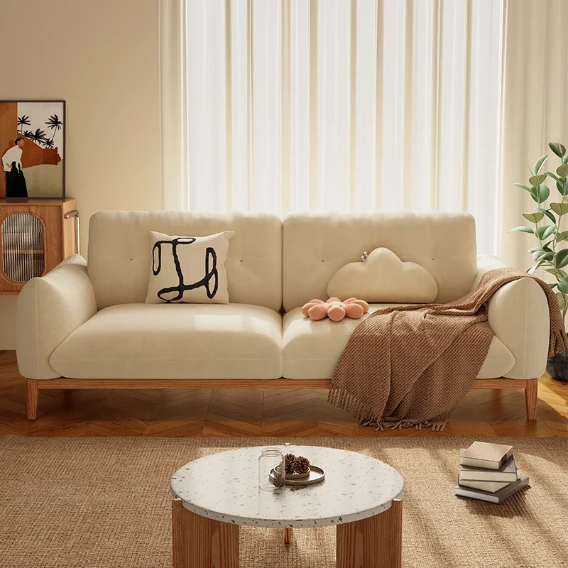 YY Solid Wood Sofa Small Apartment Sofa Ash Japanese Style Cream Style