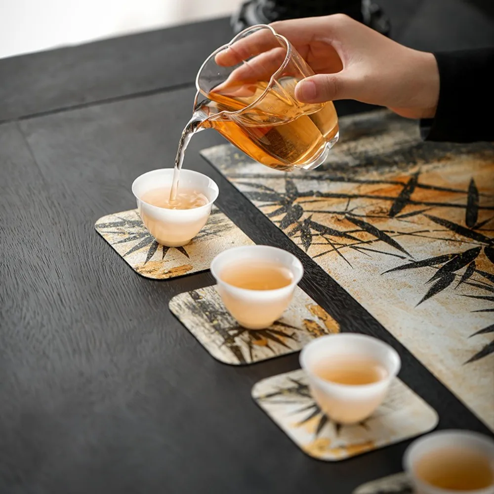 Chinese Lacquer Coaster Hand Painted Cloth Body Tea Mat Zen Kung Fu Tea Set Accessory Waterproof Coaster