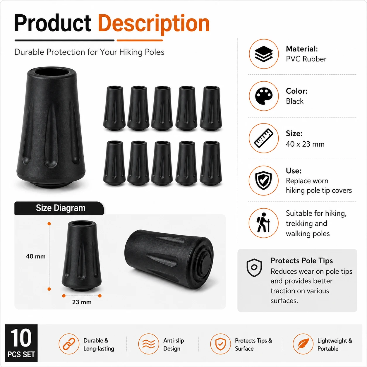 Trekking Pole Rubber Tips Feet Replacement - Protections en caoutchouc pour bâtons de