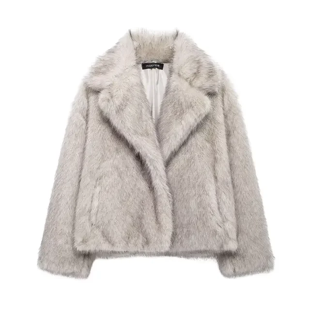 Winter Vrouwen Elegant Solid 3-Color Faux Fur Effect Vest Met Lange Mouwen Jas Vrouwelijke Casual High Street Zakken Jas Mujer