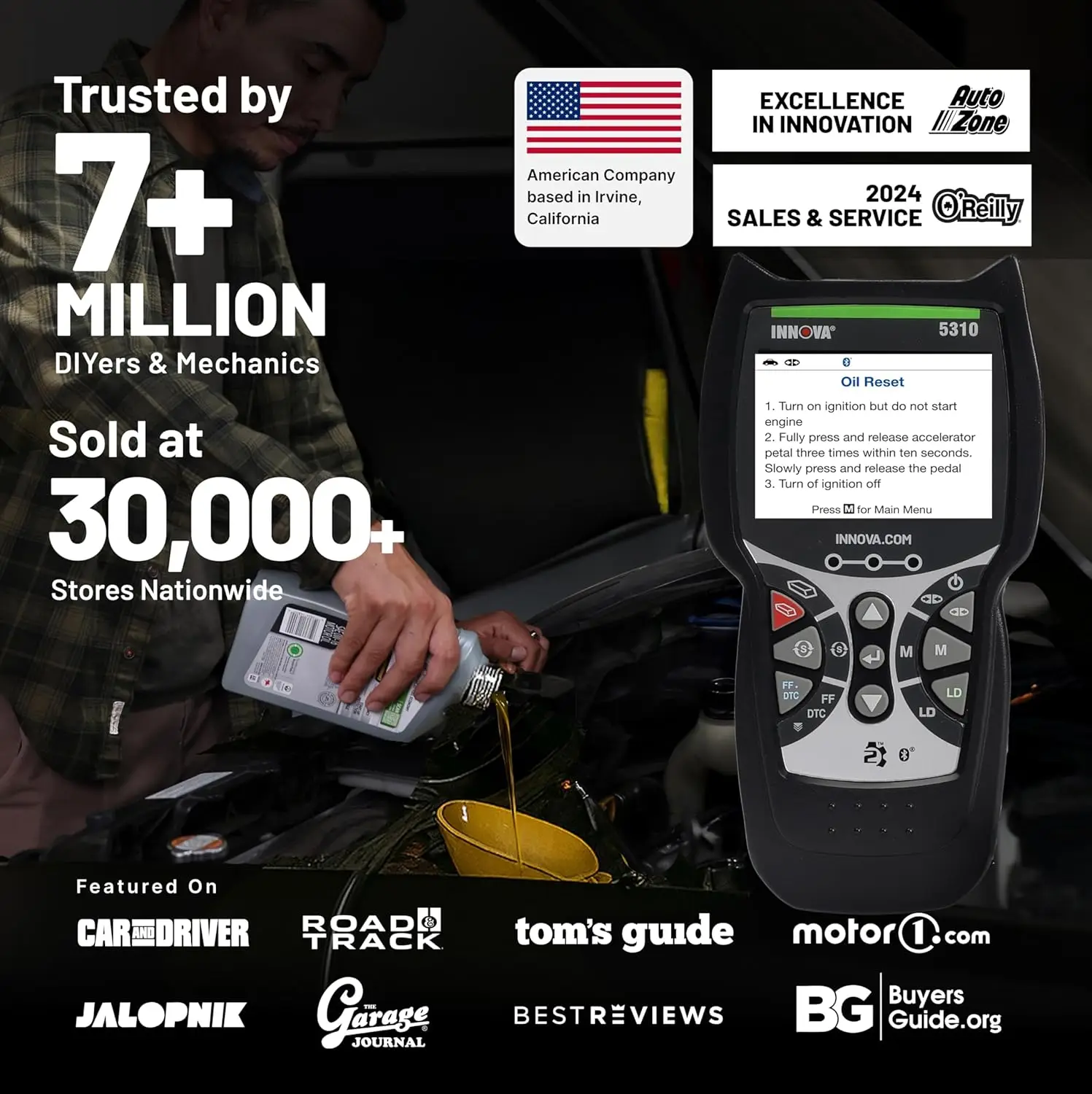 5310 OBD2 Scanner – ABS/SRS Code Reader, Check Engine Light Diagnostic Tool with Battery Test & Oil Reset