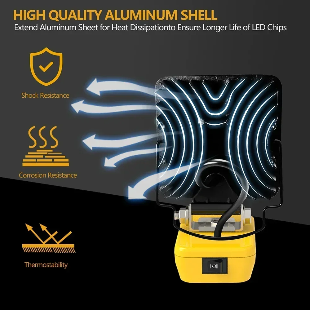 16 LED Working Lights Flashlight Torch Spotlights Type C USB Power Bank For DeWalt 18V 20V Lithium Battery High Low Beam Control