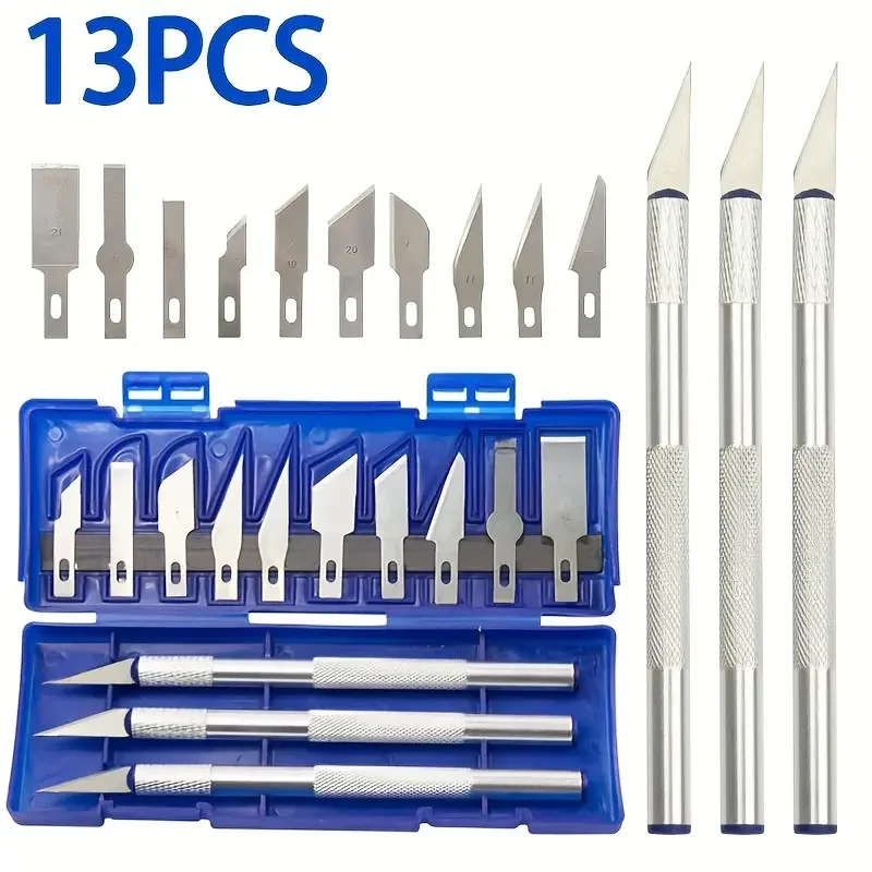 13pcs Carving Knife Craft Sculpture Paper Cutting Blade Precision Engraving Cutter Non-Slip Hand Tool DIY Art Hobby Repair Set