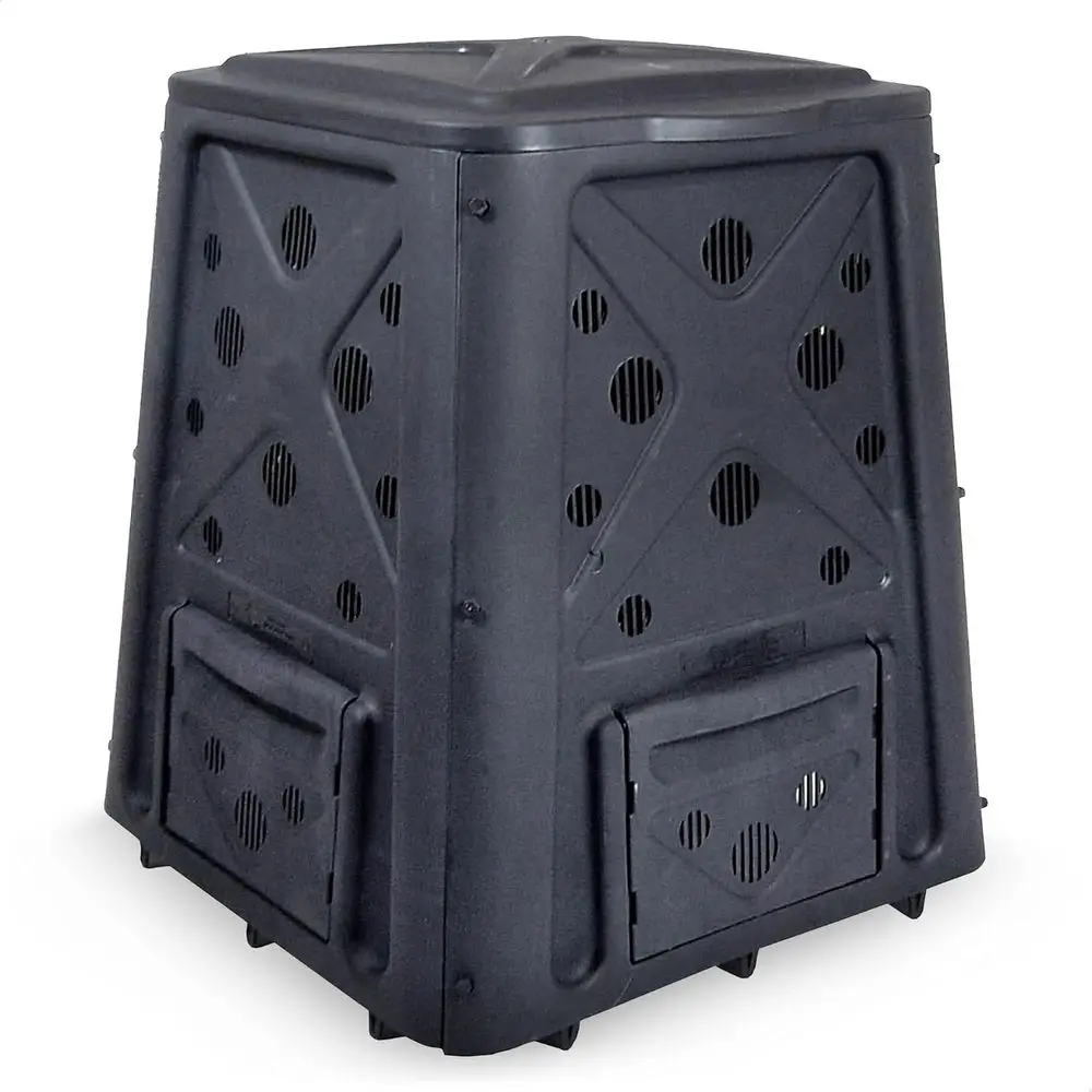 60 Gallon 4-Door Outdoor Compost Bin with Vent Holes - Black Kitchen Food Waste Recycling Container