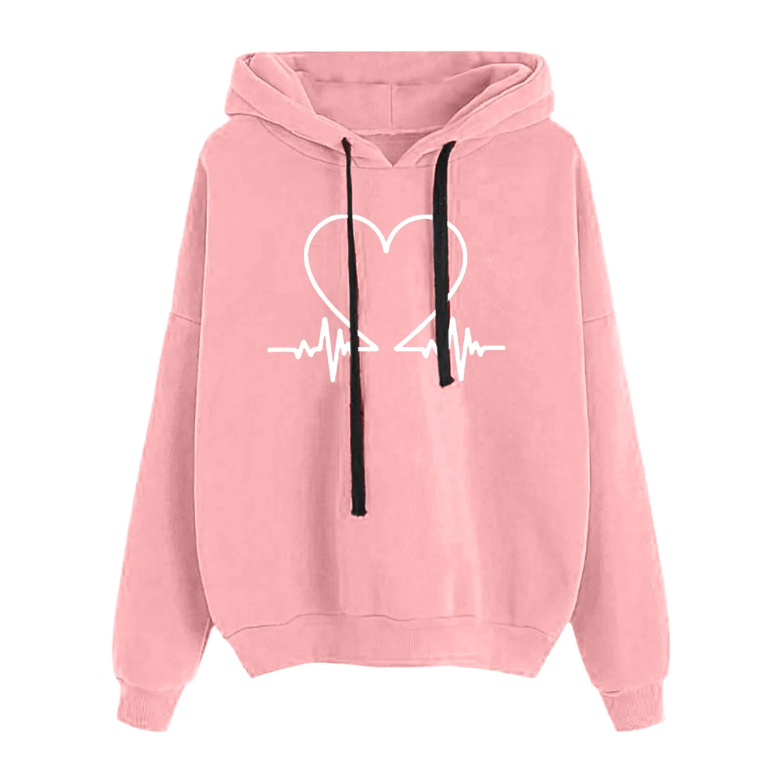 Dames Hartvormige Bedrukte Sweatshirts Met Capuchon Met Lange Mouwen En Trekkoord Hoodie Modieuze Casual Pullover Blouses