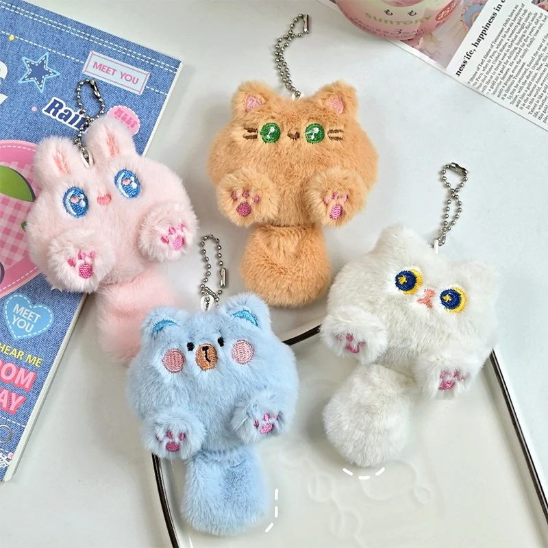 Cute Small Cat Plush Toy Cartoon Kitten Pendant Soft Stuffed Doll Keychain Car Key Ring Backpack Bag Decor