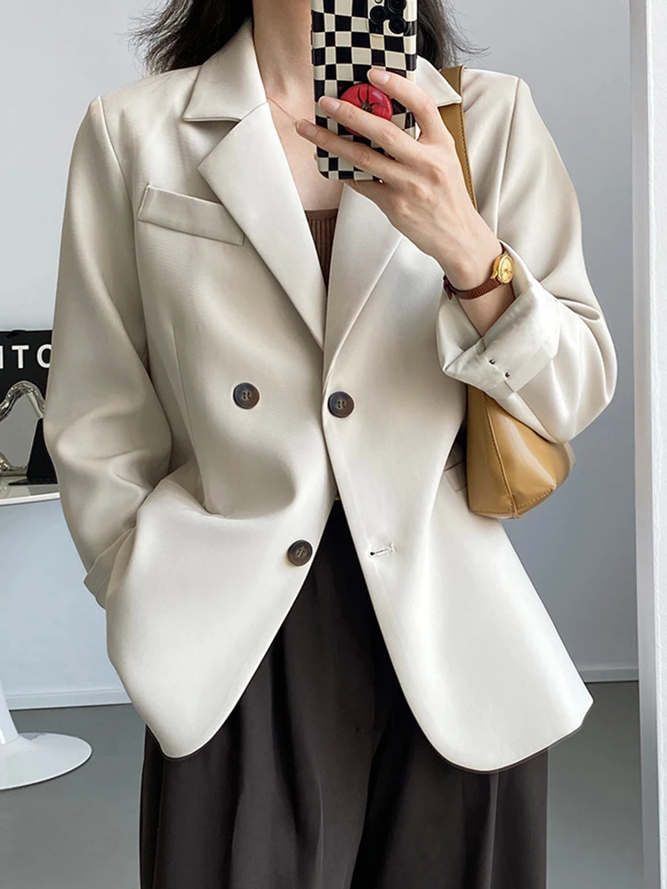 [EAM] Kobiety Khaki Casual Blazer New Lapel Long Sleeve Buttoons Splited Loose Jacket Fashion Tide Spring Autumn 2024 1DH4424