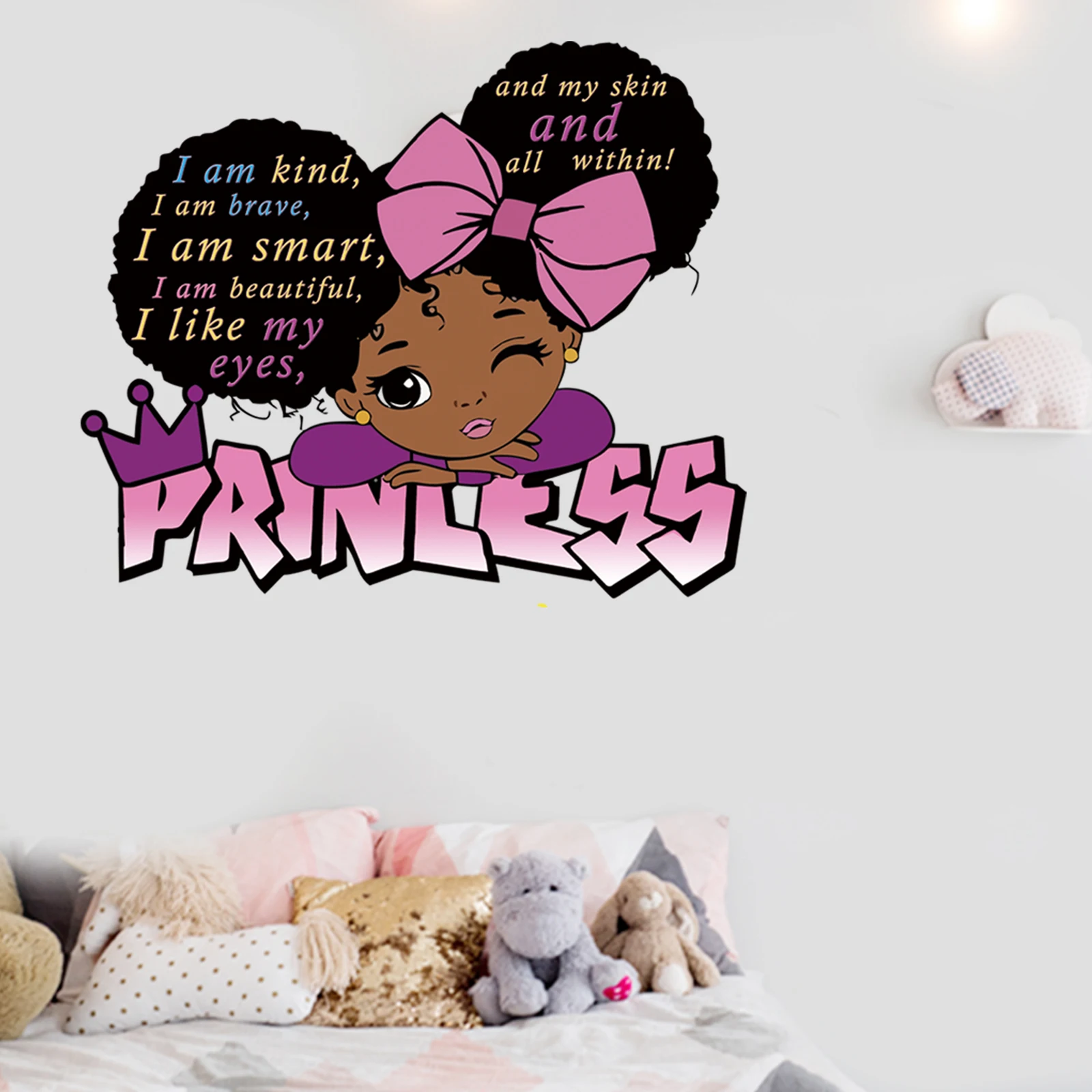 Brunette Princess Motto Wall Stickers For Kids Room mural Fairy tale Cartoon decal DIY Decor Girl Room Decoration gift