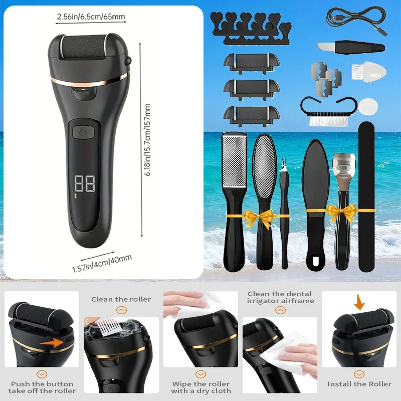 

19-в-1 электрический набор инструментов для удаления мозолей и педикюра, портативная USB перезаряжаемая профессиональная шлифовальная машинка для ног, идеальный подарок для ухода за ногами