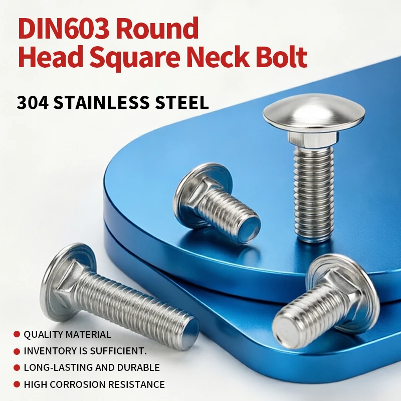 DIN603 Carriage Bolts 304 Stainless Steel Coach Bolt Round Head Square Neck Bolt Cup Head Square Shoulder Bolt M5 M6 M8 M10 M12