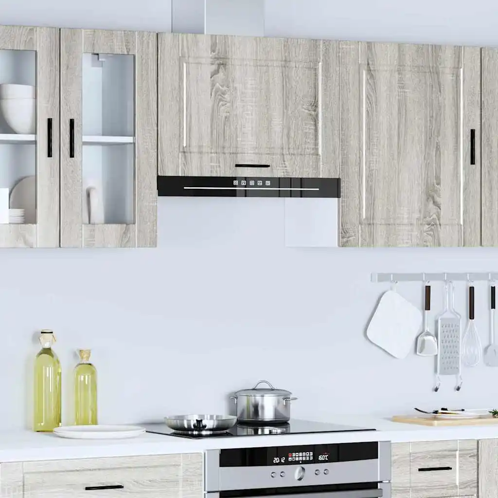 Porto Sonoma Grauer Küchenwandschrank aus Engineered Wood, Küchenschrank mit Türen, freistehender Vorratsschrank für Küche und Esszimmer
