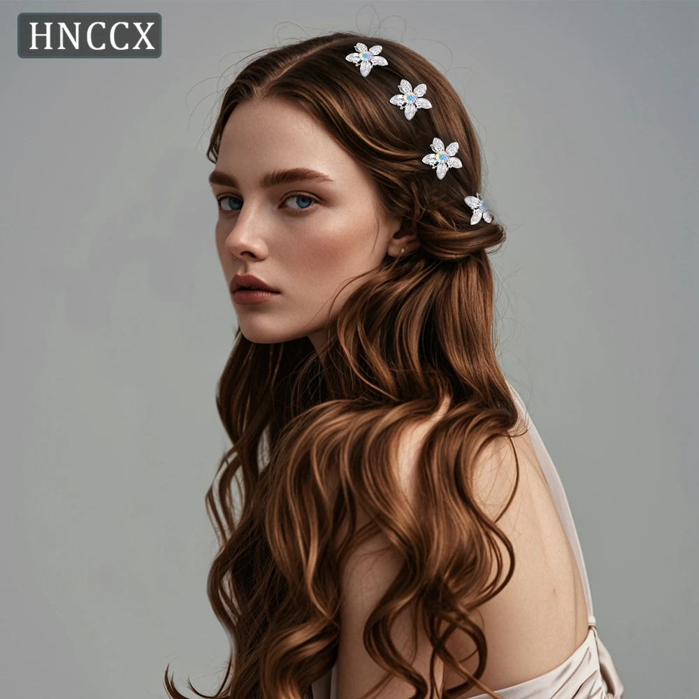 HNCCX Silver Color Bride Hair Forks Barrettes Hair Accessories Wedding Flower Hairpin Stick Women Headpiece U Shaped Clip CP775