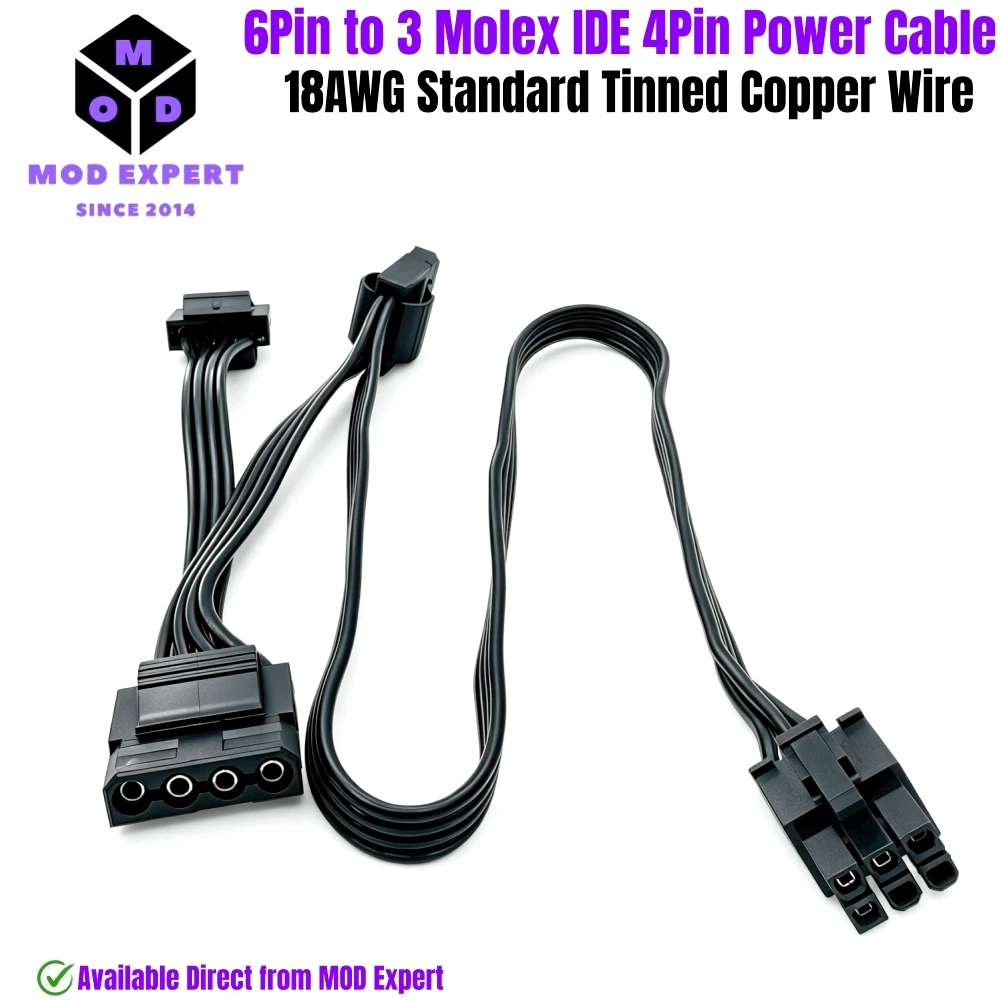 

6Pin to 3 Molex Straight, PATA Perif IDE 4Pin Power Cable for Corsair RM850, RM750, RM650, RM550, RM450 GOLD(2021) Modular Power