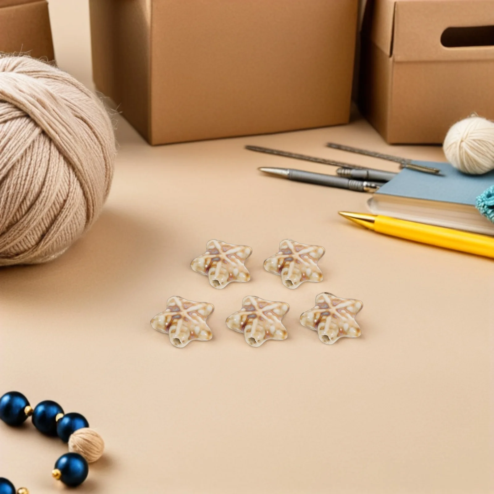 

50Pcs Handmade Porcelain Ceramic Beads Sea Star Conch Large Hole Ocean Themed Colorful Spacer Beads for Jewelry Making DIY