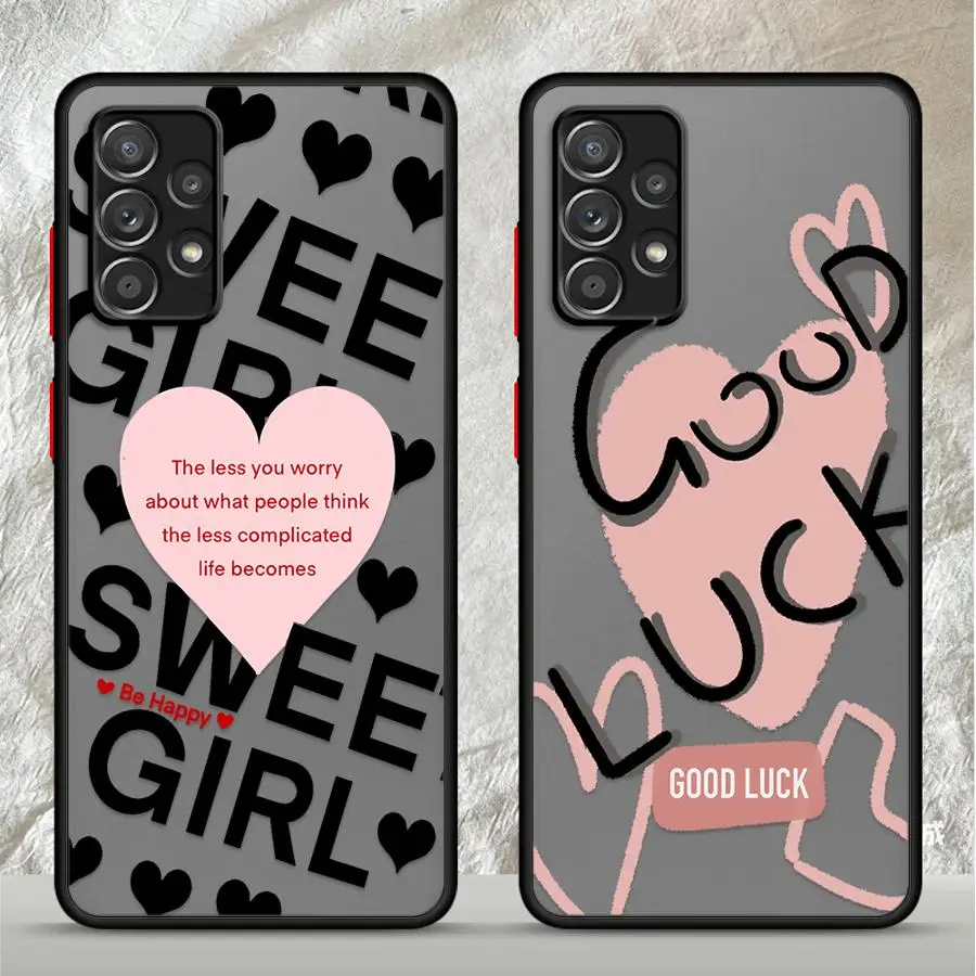 Phone Cover Case for Samsung Galaxy A35 A34 A36 A54 A17 A52 A16 A15 A53 A52S A72 A56 A55 A73 A33 A14 A23 Pink Love Text