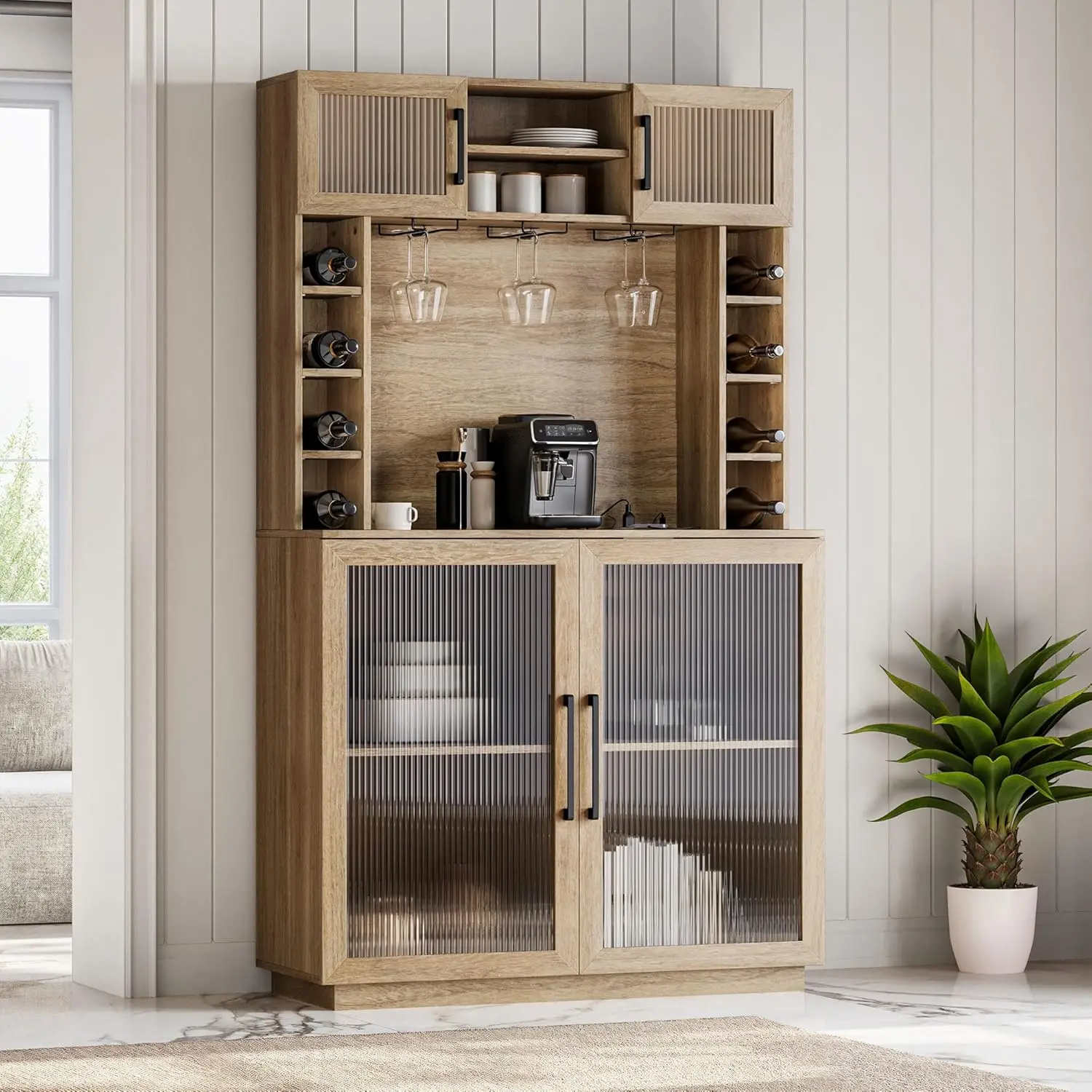 Belleze Coffee Wine Bar Cabinet With Power Outlet, 72