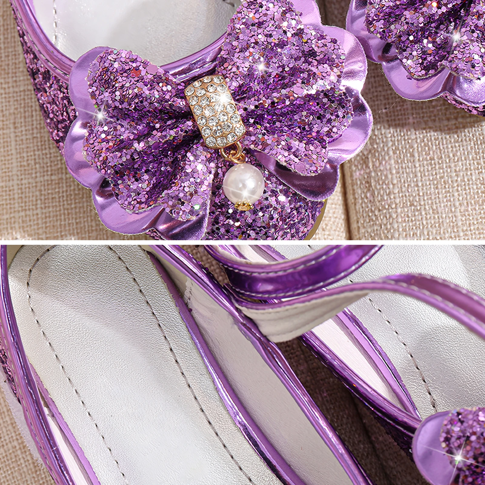 Princess Shoes Girls Dance Shoes Glitter Sequins Sandals with 3cm Heel  Pumps Mary Jane Shoes Leather Bow Ballet Party Shoes