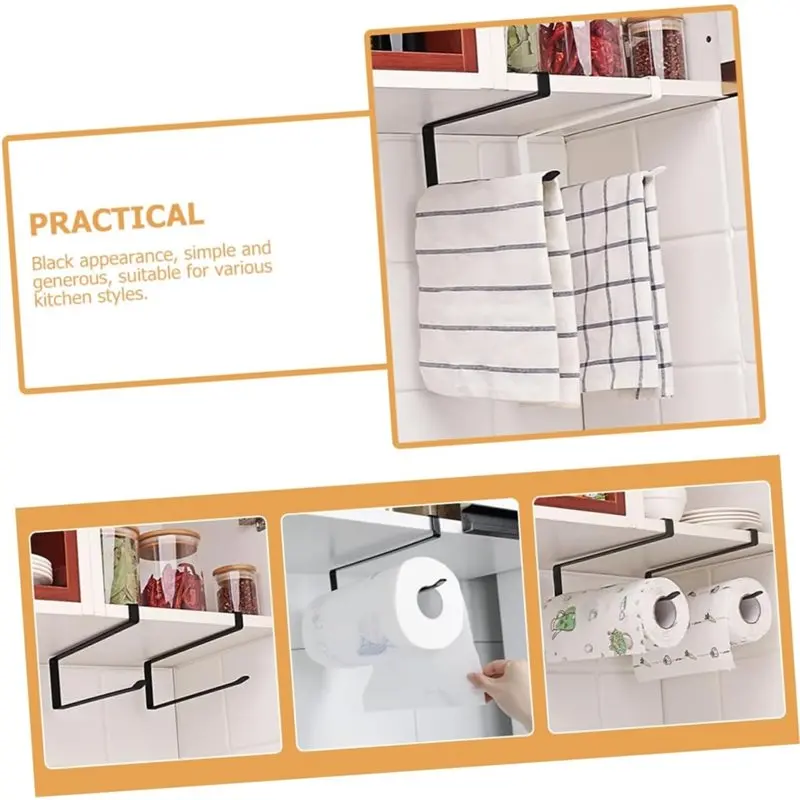 ABRB-For Kitchen Roll Rack 2Pcs Wrought Iron Paper Towel Holders Under Cabinet Mount For Kitchen Toilet Tissue And Towel Storage