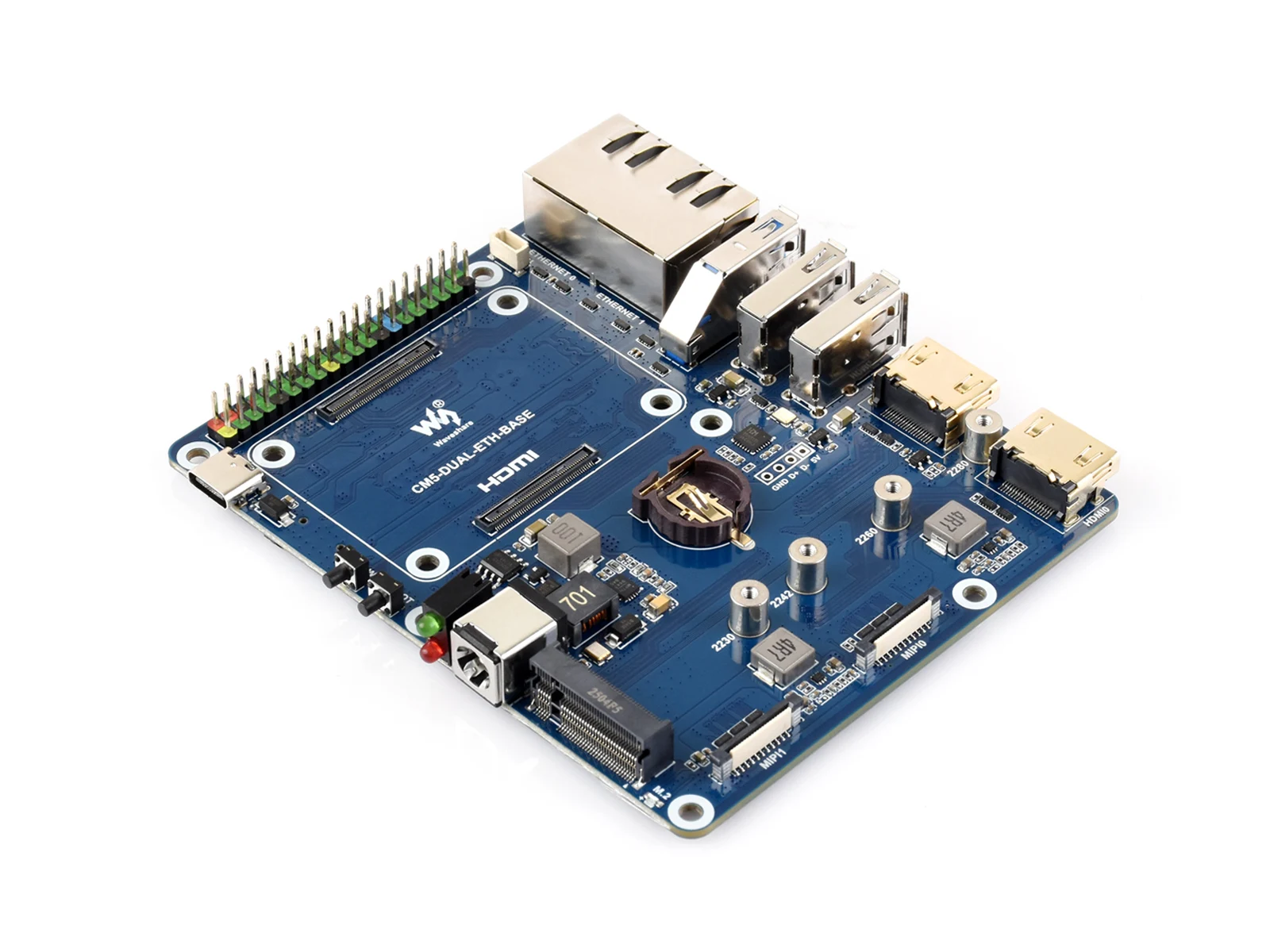 

Gigabit / 2.5G Dual Ethernet Base Board For Raspberry Pi CM5. Dual RJ45 Ethernet Ports, Supports Dual 4K Display Outputs
