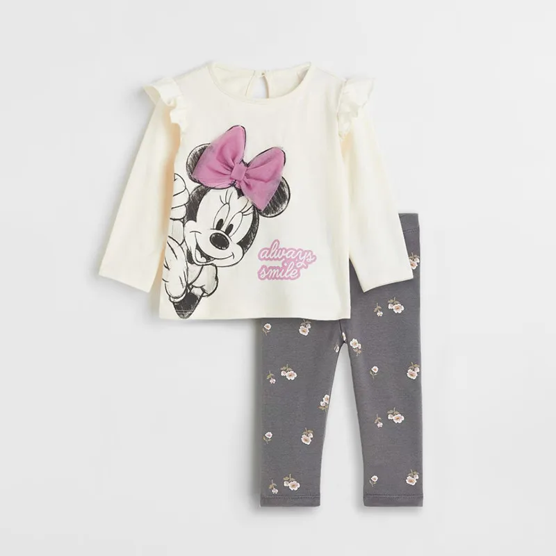 Disney Minnie Printed Baby Sets Spring Cotton Long Sleeve Top +Leggings 2Pcs Autumn Toddler Girl Clothing