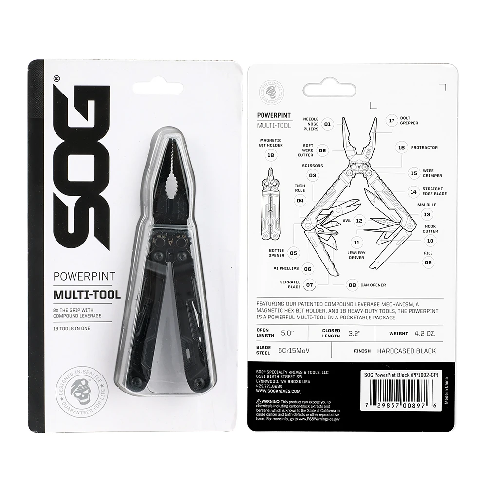 SOG PowerPint 18-in-1 Mini-Multitool mit Zange Klappmesser EDC Faltbares Multifunktionales Handwerkzeug Tragbare Campingausrüstung