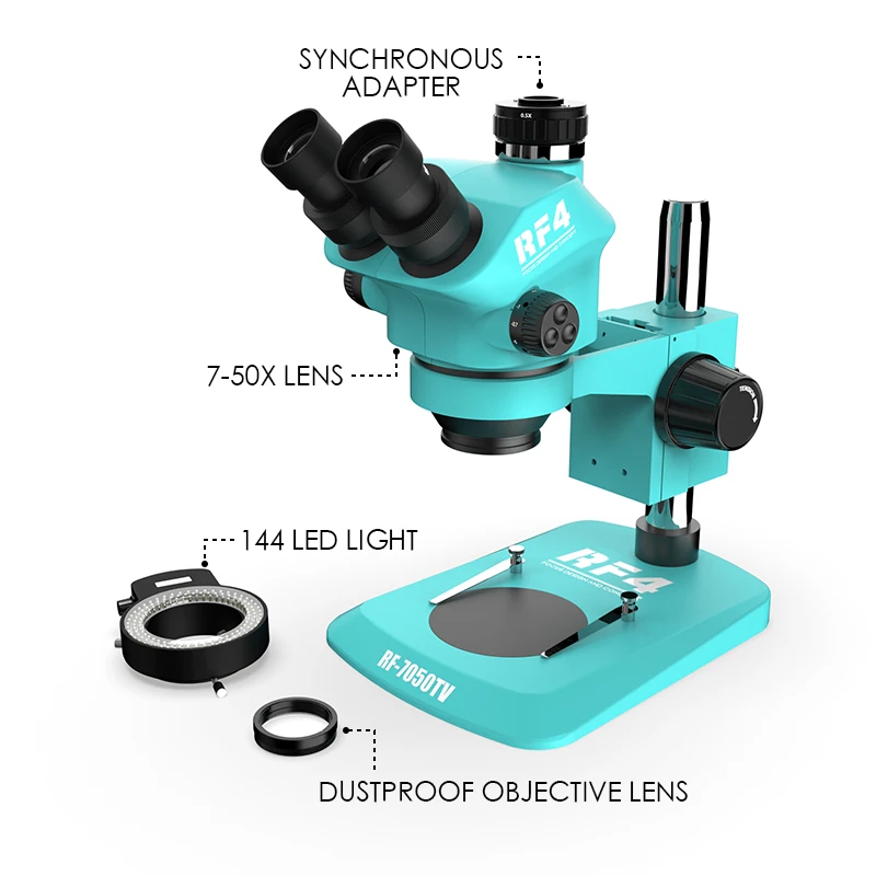 RF4 7-50X Continuous Zoom Magnification Observation Welding Thermal Insulation Silicone Pad Stereoscopic Microscope RF7050TV