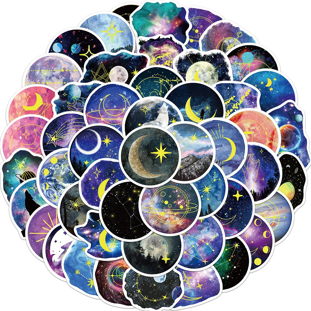 10/30/50pcs Moonlight Planet Aesthetic Stickers Cute Decal Toy Decoration DIY Notebook Phone Skateboard Bike Guitar Kids Sticker