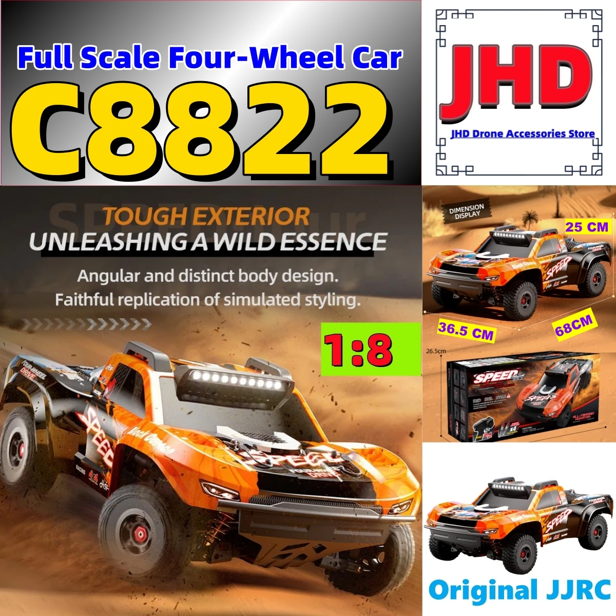 

JHD для нового JJRC C8822 1:8 4WD радиоуправляемый автомобиль, большой бесщеточный высокоскоростной гоночный внедорожник для дрифта, большой автомобиль для скалолазания
