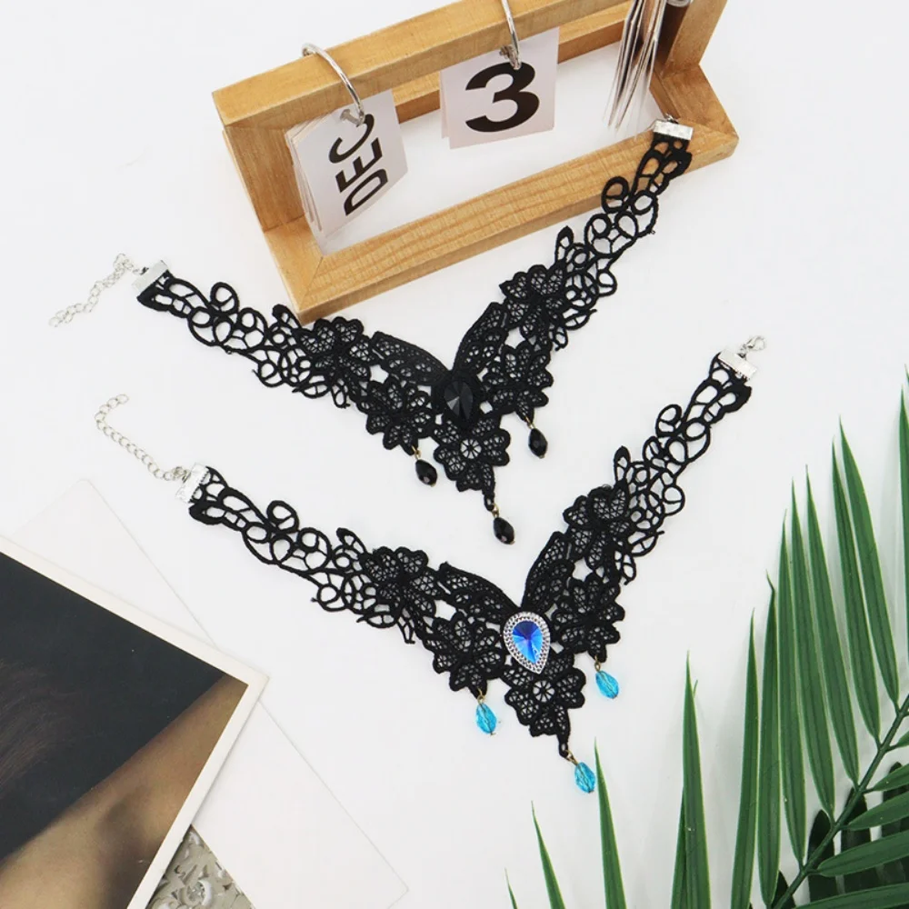 قلادة سوداء على الطراز القديم قلادة من الدانتيل على الطراز القوطي قلادة الهالوين سرية لإكسسوارات الفستان ملابس غير رسمية #3