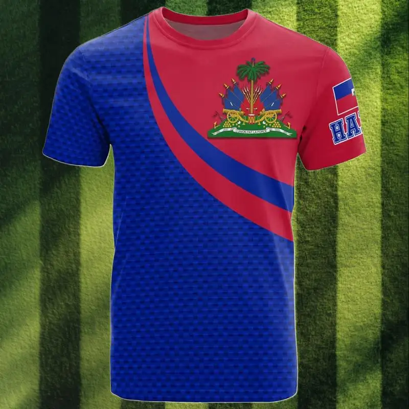 

Men's Haiti Flag Pattern 3D Printed T-Shirt Summer Fashion Streetwear Casual Loose Short Sleeve Sports Tee Top
