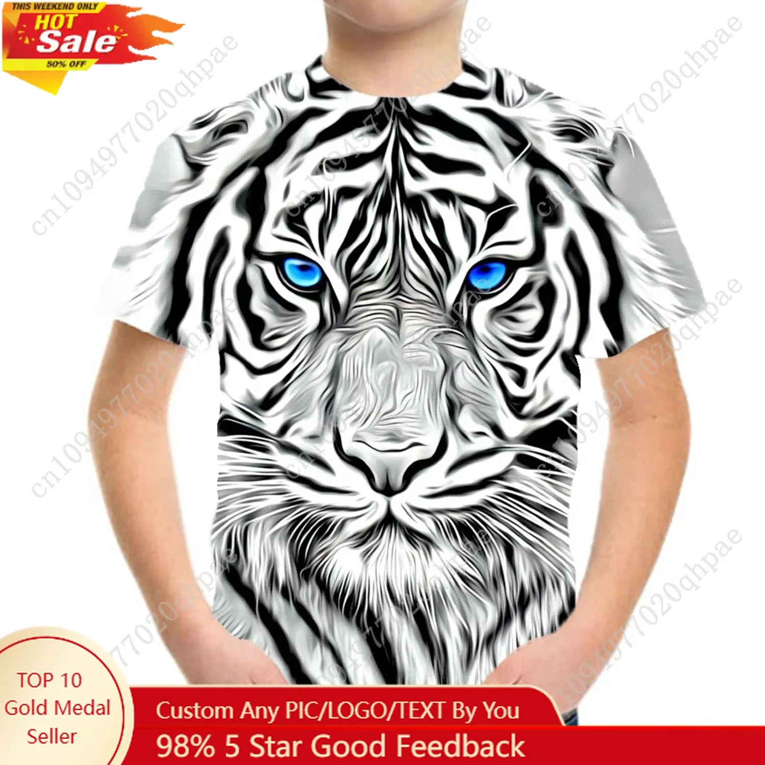 Одежда для мальчиков, футболки с 3D принтом тигра