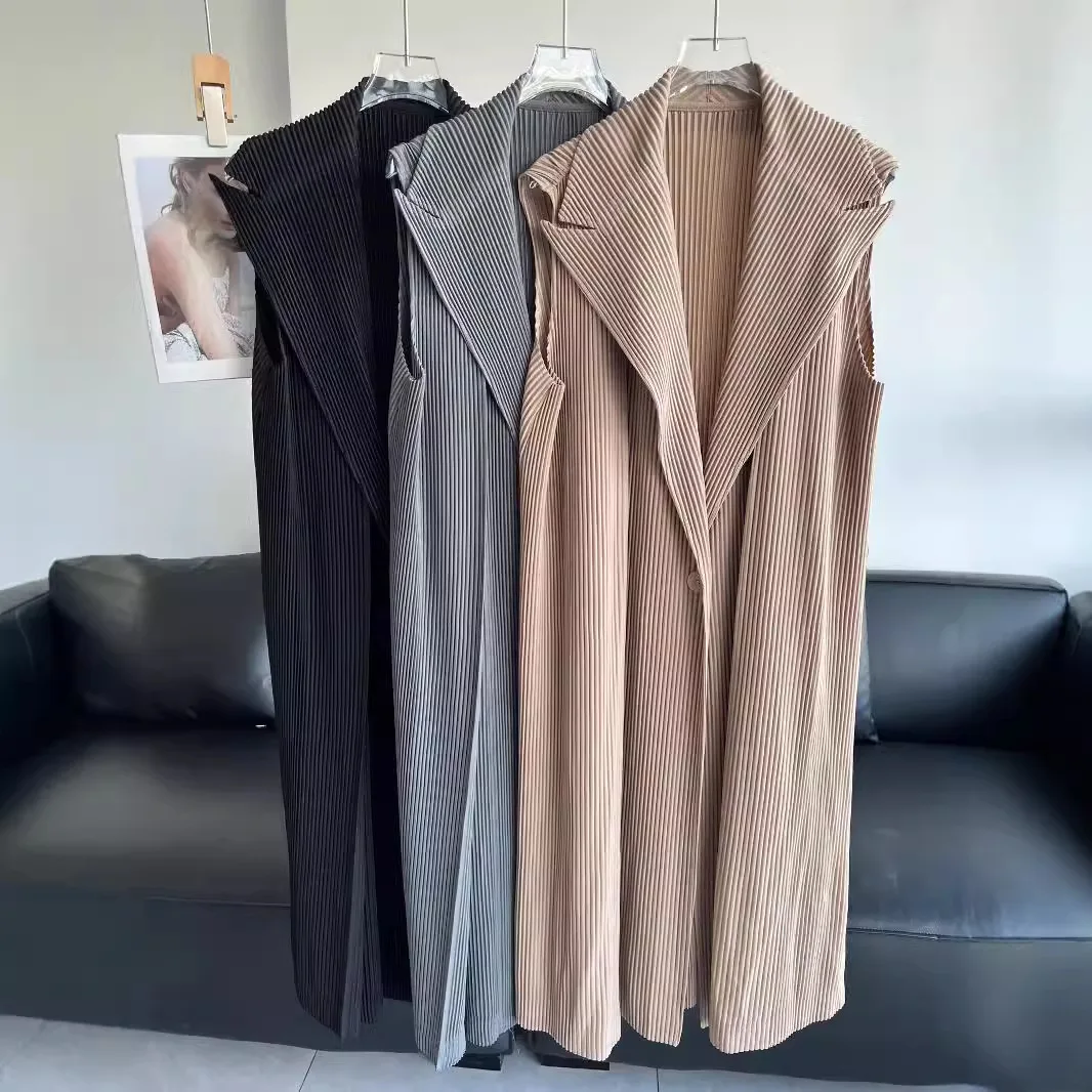 

Pleats Pleated Jacket Commuter Women's Fall New Solid Color Versatile Temperament Loose Large Size Women's Long Vest Jacket