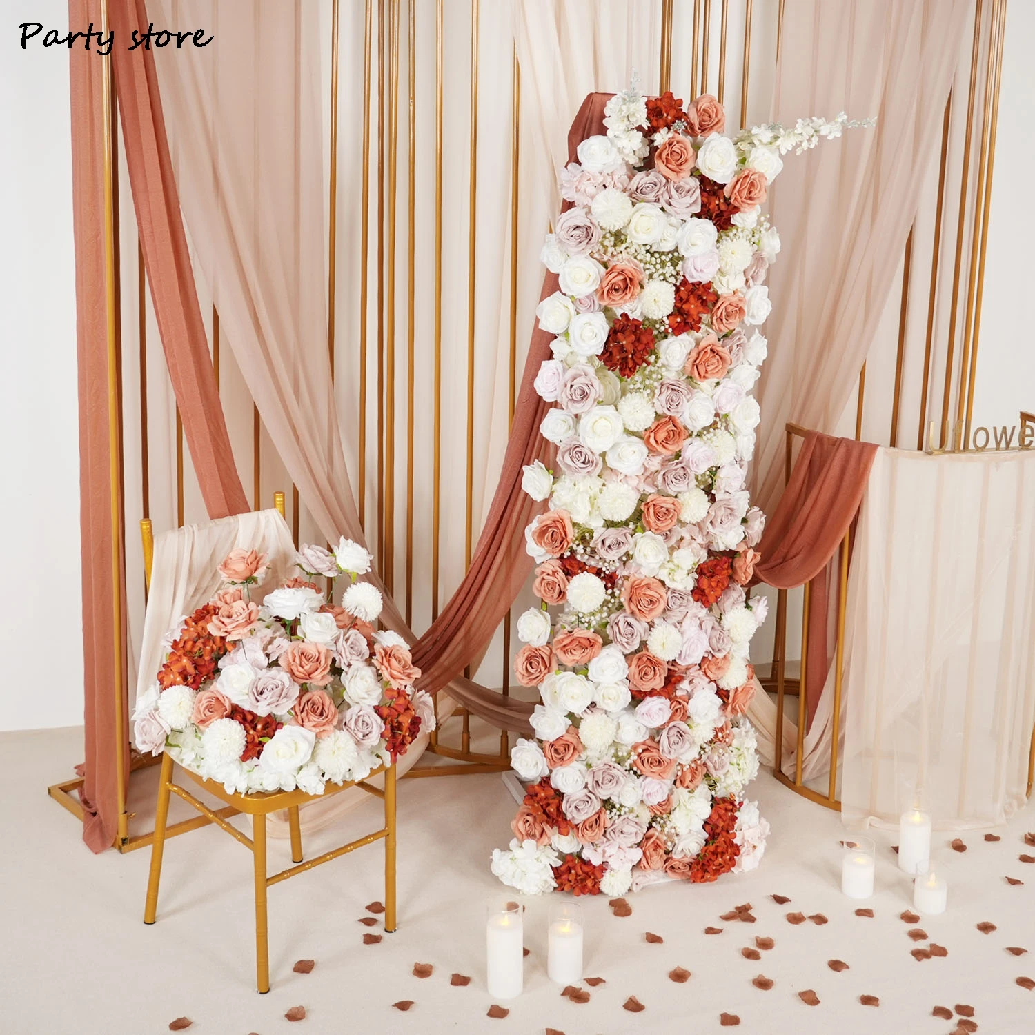 

Uflower 5D Autumn Rose Wedding Backdrop Arch KT Board Decor Floral Arrangement Floor Flower Row Event Party Props Window Display