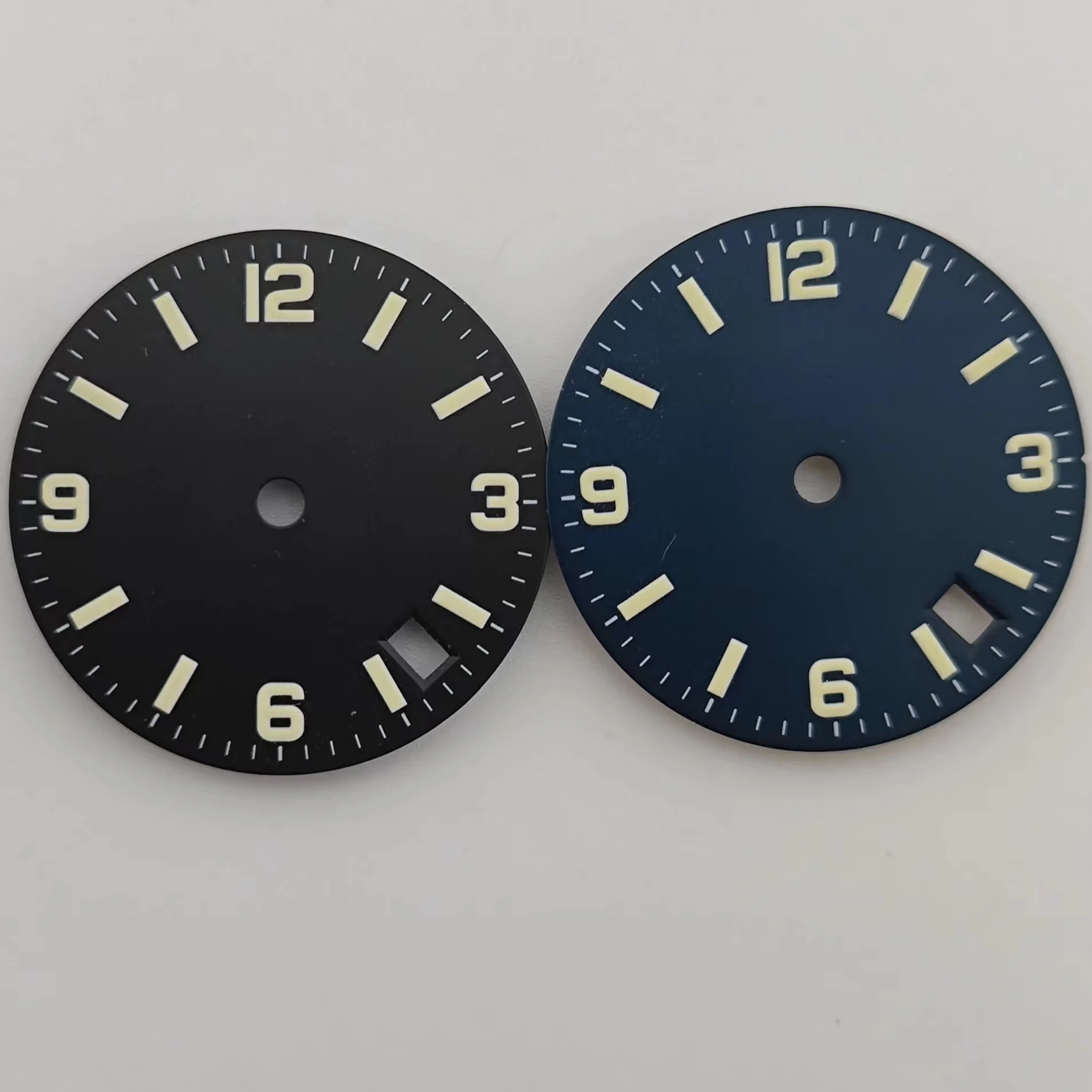 BOTIONI 28.5 ملم قرص معقم أسود أزرق رمادي ساعة مضيئة 3.8 تاريخ يناسب حركة NH35 ، إكسسوارات وجه الساعة